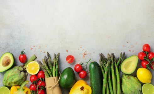 Different organic vegetables - asparagus, tomatoes cherry, avocado, artichoke for glutathione IV therapy Meridian, Id